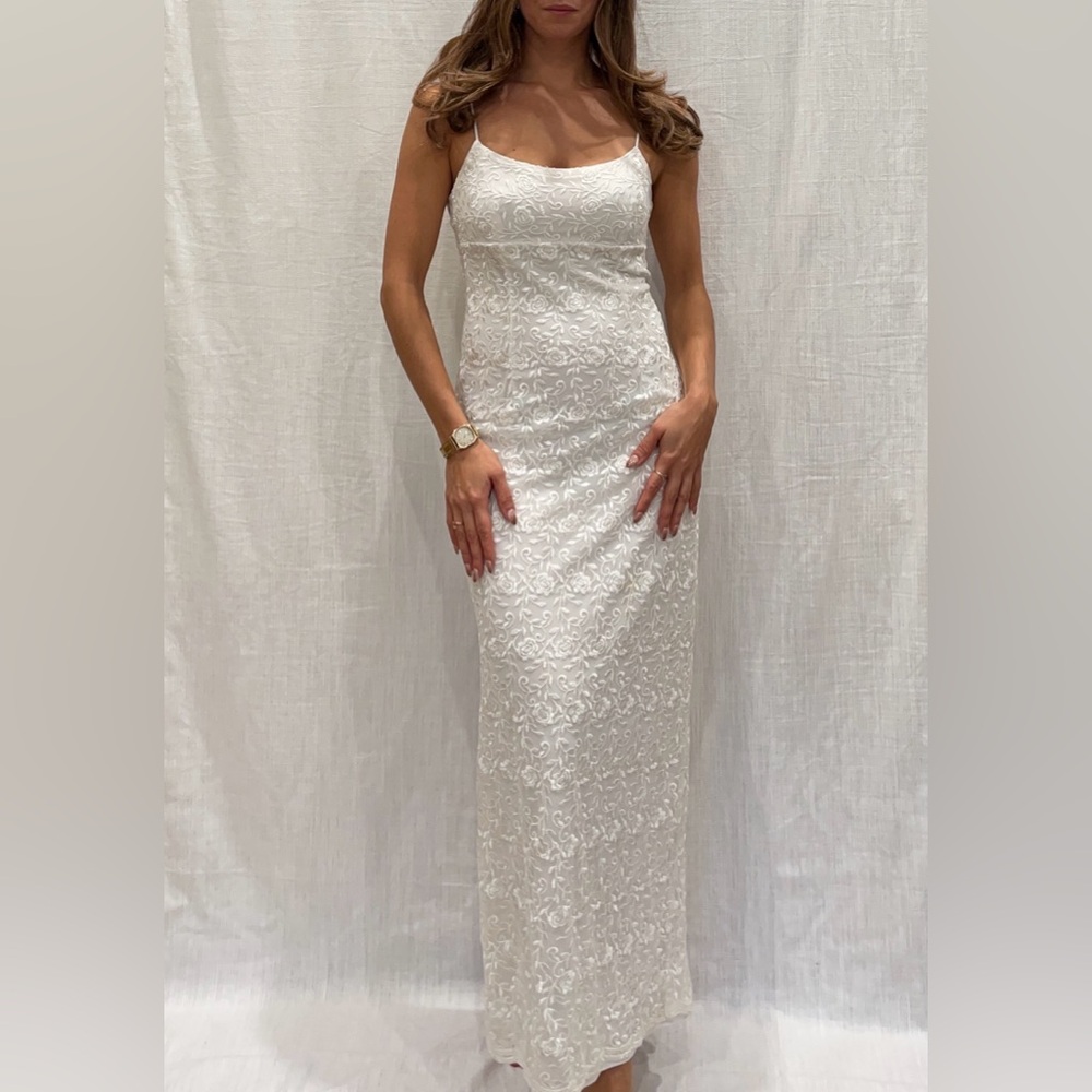 Vintage Maria Bonita White Rose Lace Slip Dress